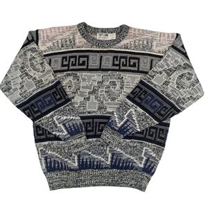 Vintage 90s City Streets Mixed Textured Acrylic Knit Bold Crewneck Sweater. XL